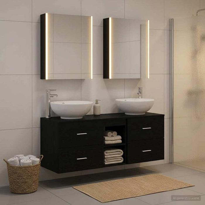Set de mobilier pentru baie 5 buc. Stejar Negru - WALTI WALTI