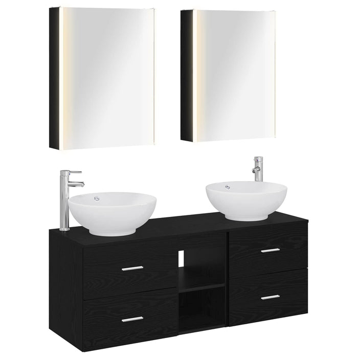 Set de mobilier pentru baie 5 pcs Stejar Negru WALTI