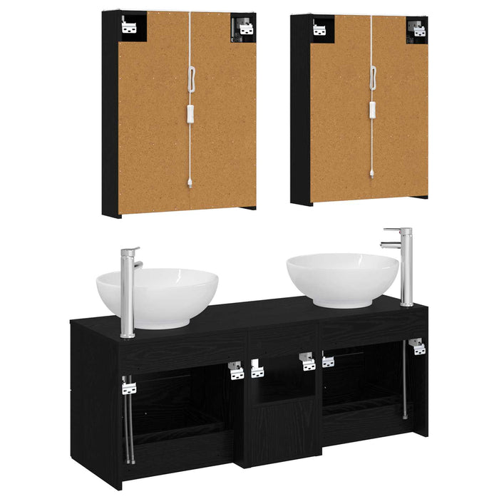 Set de mobilier pentru baie 5 pcs Stejar Negru WALTI