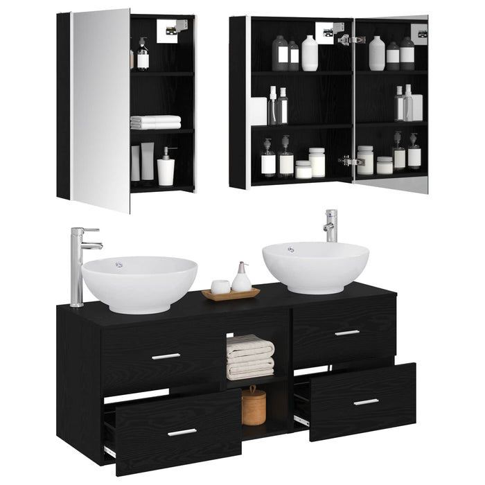Set de mobilier pentru baie 5 pcs Stejar Negru WALTI