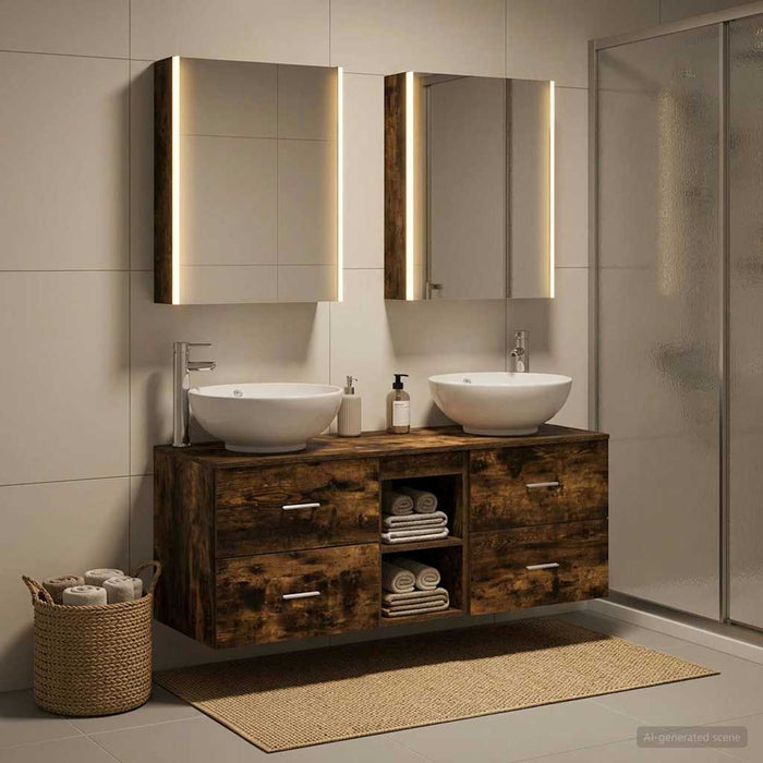 Set de mobilier pentru baie 5 pcs Stejar fumuriu WALTI