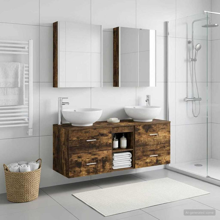 Set de mobilier pentru baie 5 buc. Stejar fumuriu - WALTI WALTI
