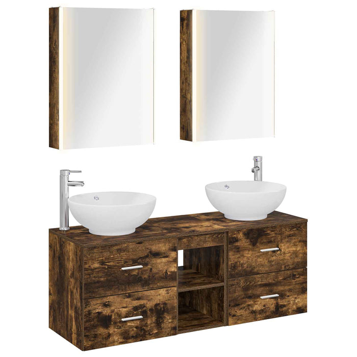 Set de mobilier pentru baie 5 pcs Stejar fumuriu WALTI