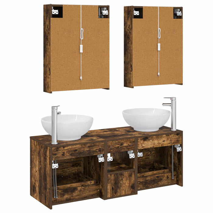 Set de mobilier pentru baie 5 pcs Stejar fumuriu WALTI