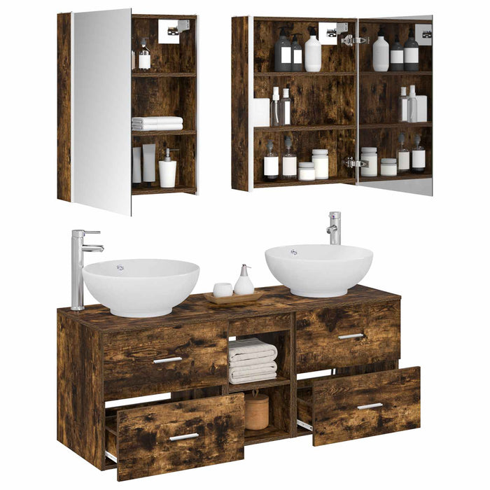 Set de mobilier pentru baie 5 pcs Stejar fumuriu WALTI