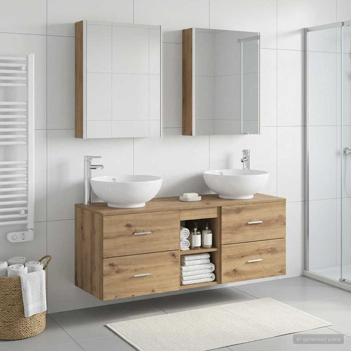 Set de mobilier pentru baie 5 pcs Stejar Artizanal WALTI