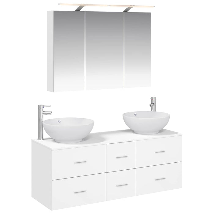 Set de mobilier pentru baie 4 pcs Alb Lemn prelucrat și sticlă WALTI