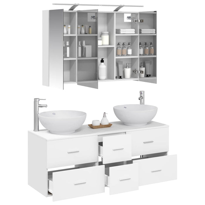 Set de mobilier pentru baie 4 pcs Alb Lemn prelucrat și sticlă WALTI