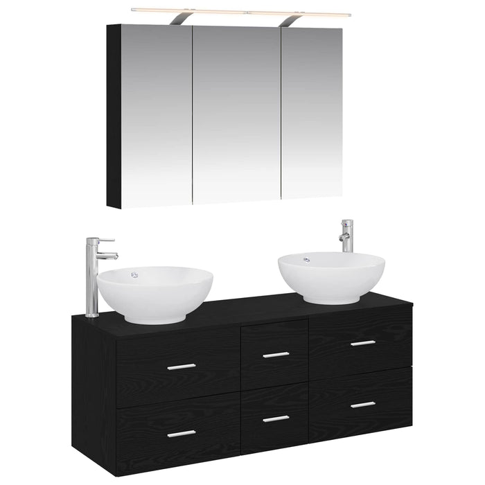 Set de mobilier pentru baie 4 pcs Stejar Negru WALTI