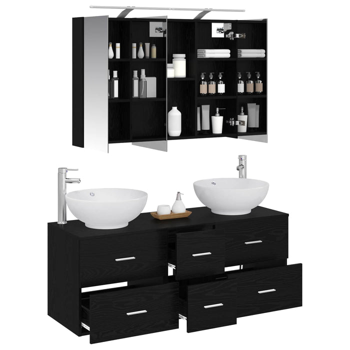 Set de mobilier pentru baie 4 pcs Stejar Negru WALTI