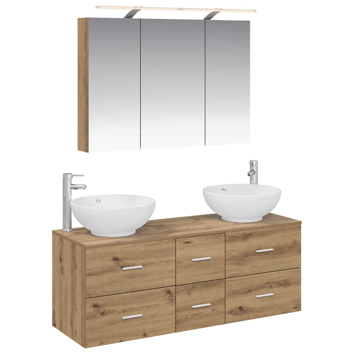 Set de mobilier pentru baie 4 pcs Stejar Artizanal WALTI