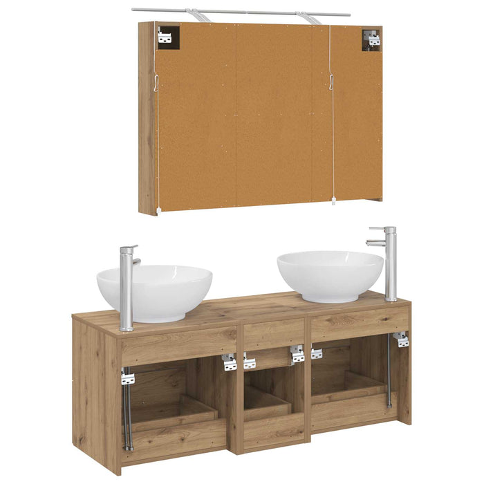 Set de mobilier pentru baie 4 pcs Stejar Artizanal WALTI