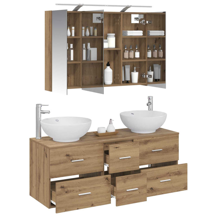 Set de mobilier pentru baie 4 pcs Stejar Artizanal WALTI