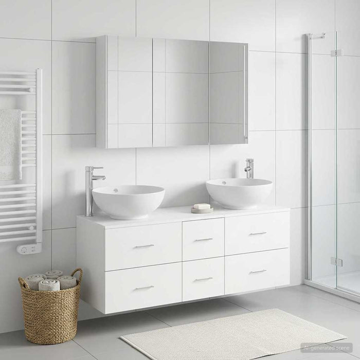 Set de mobilier pentru baie 4 pcs Alb Lemn prelucrat și sticlă WALTI
