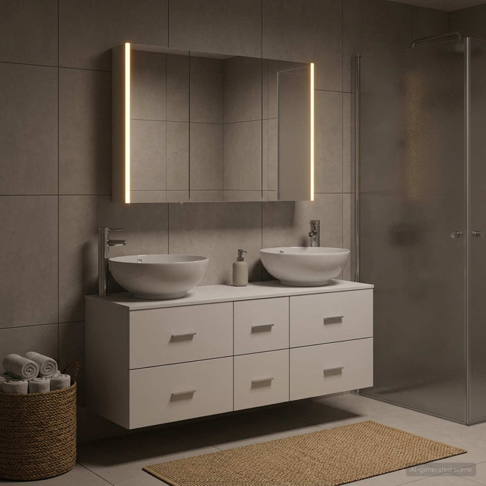 Set de mobilier pentru baie 4 buc. Alb Lemn prelucrat și sticlă WALTI