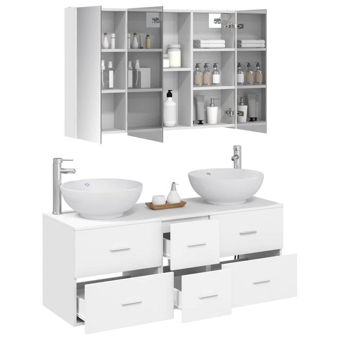 Set de mobilier pentru baie 4 pcs Alb Lemn prelucrat și sticlă WALTI