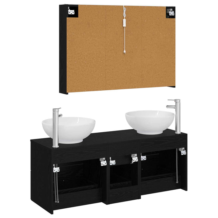 Set de mobilier pentru baie 4 pcs Stejar Negru WALTI