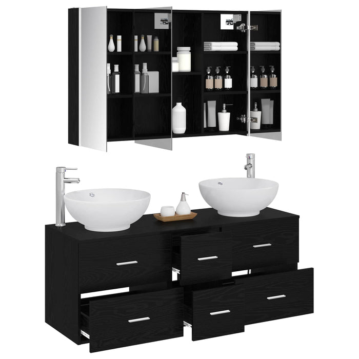 Set de mobilier pentru baie 4 pcs Stejar Negru WALTI