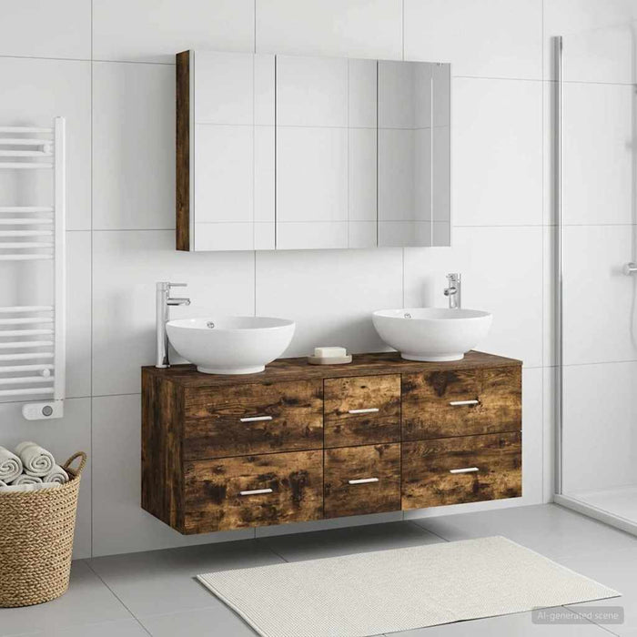 Set de mobilier pentru baie 4 buc. Stejar fumuriu - WALTI WALTI
