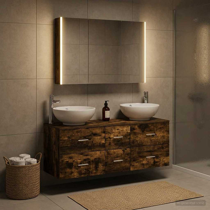Set de mobilier pentru baie 4 buc. Stejar fumuriu - WALTI WALTI