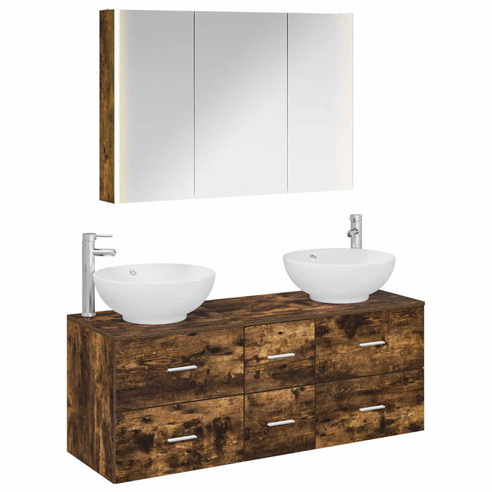 Set de mobilier pentru baie 4 pcs Stejar fumuriu WALTI