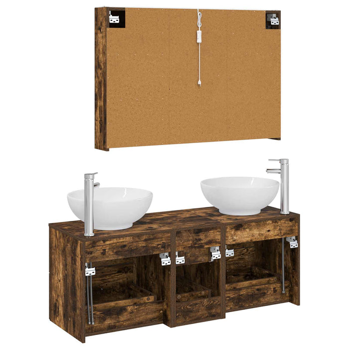 Set de mobilier pentru baie 4 pcs Stejar fumuriu WALTI