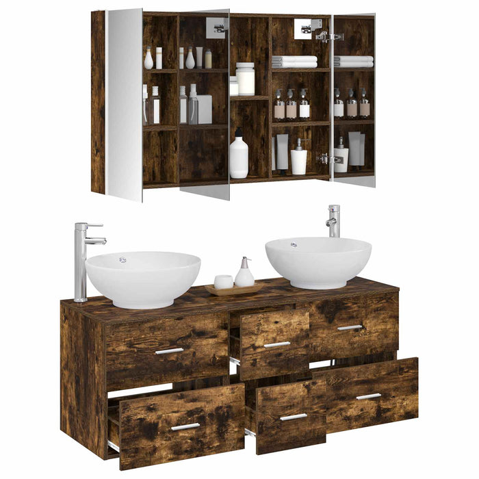 Set de mobilier pentru baie 4 pcs Stejar fumuriu WALTI