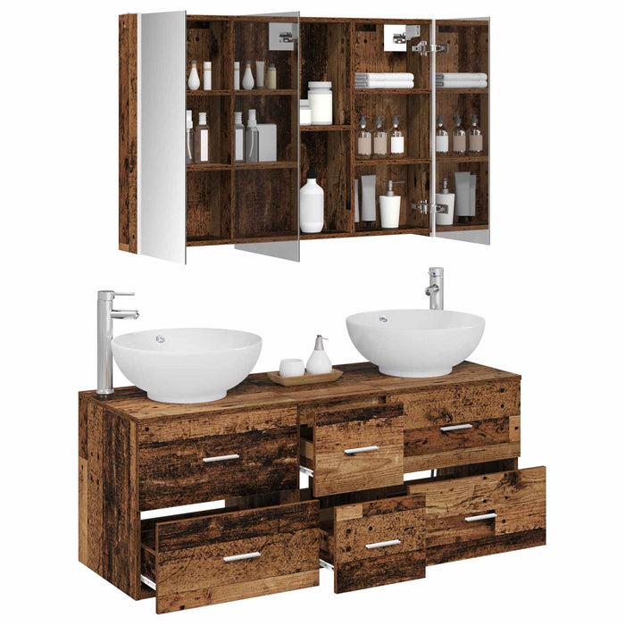 Set de mobilier pentru baie 4 pcs Lemn vechi WALTI