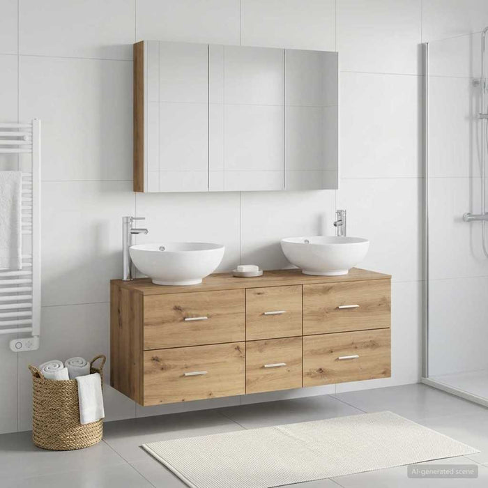 Set de mobilier pentru baie 4 pcs Stejar Artizanal WALTI