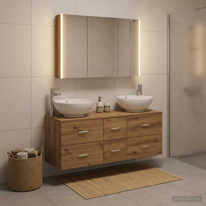 Set de mobilier pentru baie 4 pcs Stejar Artizanal WALTI