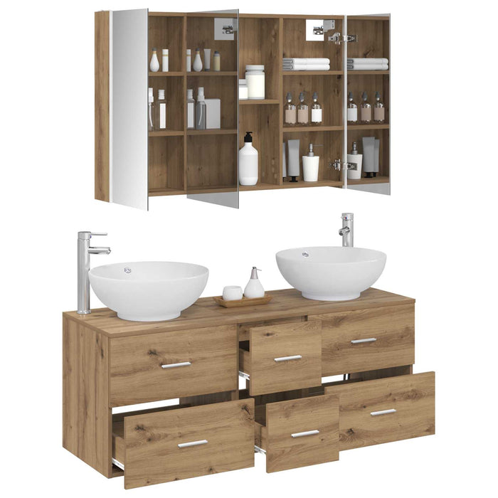 Set de mobilier pentru baie 4 pcs Stejar Artizanal WALTI