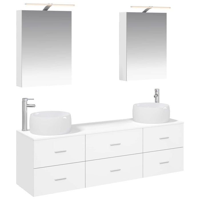 Set de mobilier pentru baie 5 pcs Alb Lemn prelucrat și sticlă WALTI