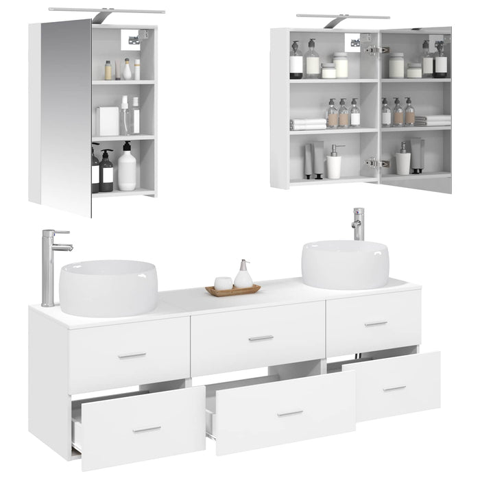 Set de mobilier pentru baie 5 pcs Alb Lemn prelucrat și sticlă WALTI