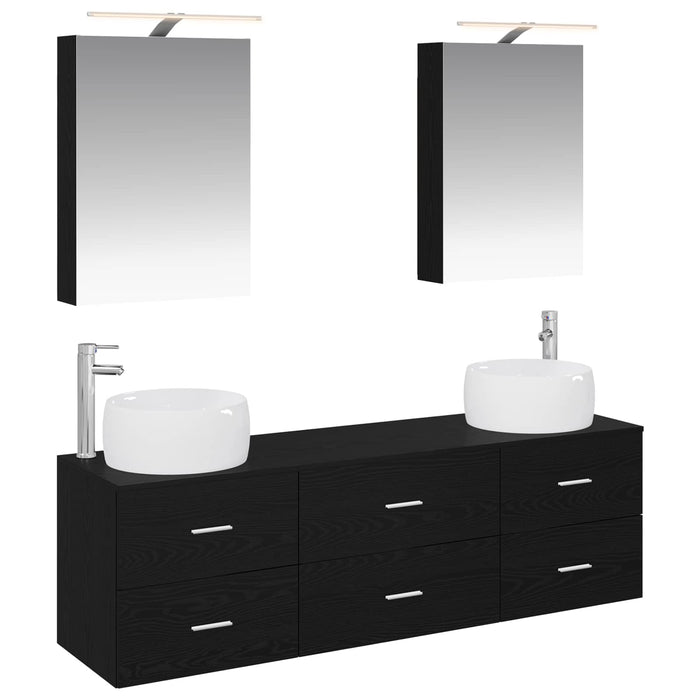 Set de mobilier pentru baie 5 pcs Stejar Negru WALTI