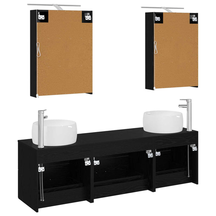 Set de mobilier pentru baie 5 pcs Stejar Negru WALTI