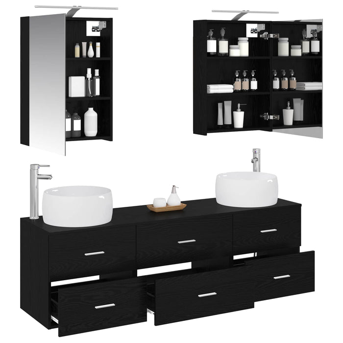 Set de mobilier pentru baie 5 pcs Stejar Negru WALTI