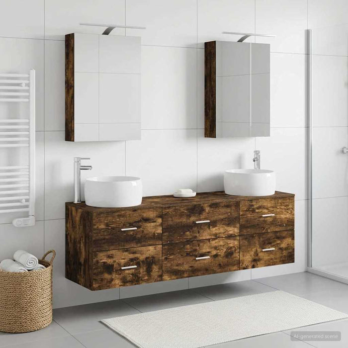 Set de mobilier pentru baie 5 pcs Stejar fumuriu WALTI