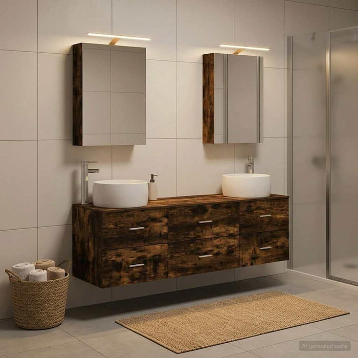 Set de mobilier pentru baie 5 buc. Stejar fumuriu WALTI