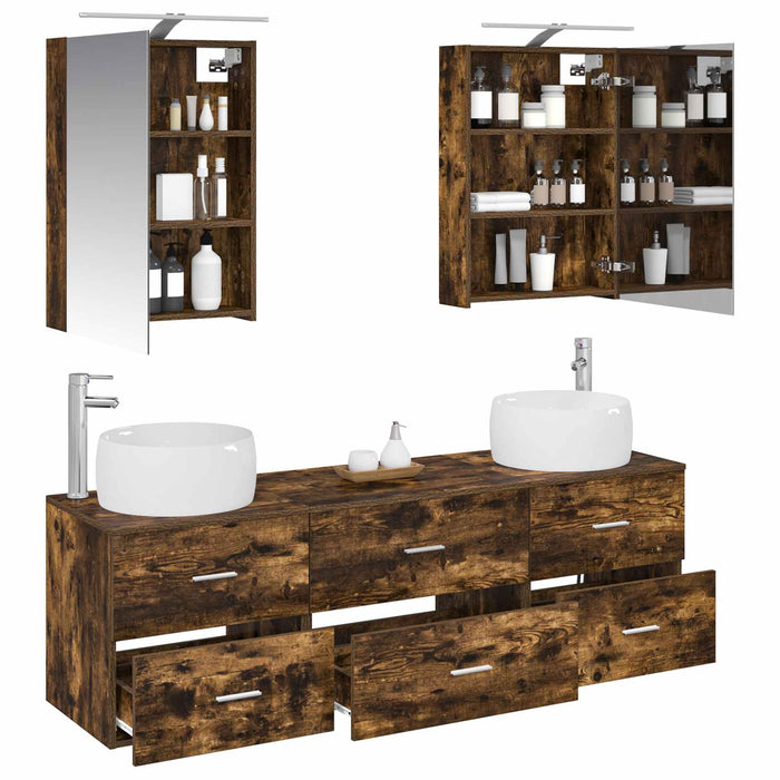 Set de mobilier pentru baie 5 pcs Stejar fumuriu WALTI