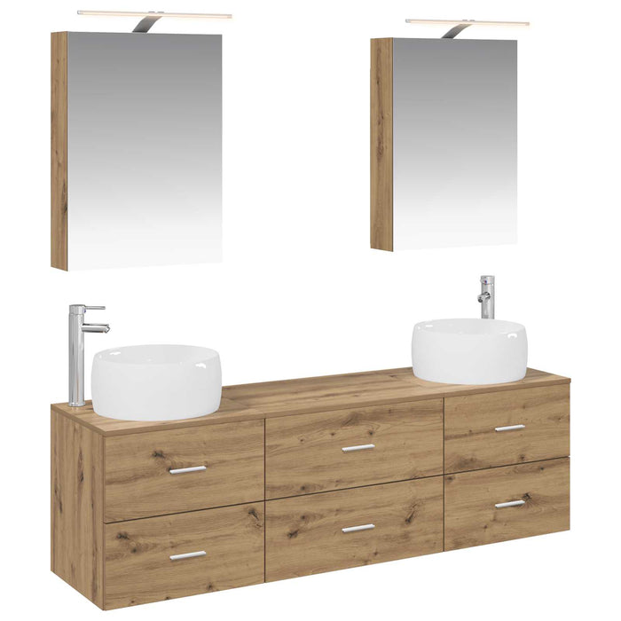Set de mobilier pentru baie 5 pcs Stejar Artizanal WALTI