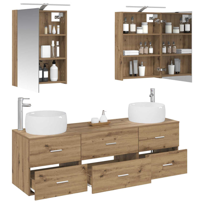 Set de mobilier pentru baie 5 pcs Stejar Artizanal WALTI