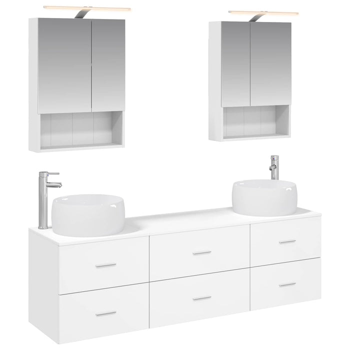 Set de mobilier pentru baie 5 pcs Alb Lemn prelucrat și sticlă WALTI