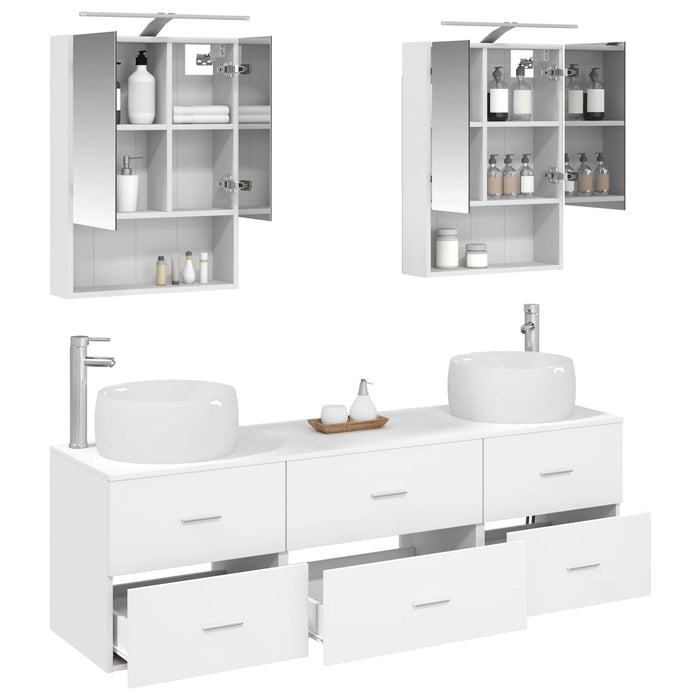 Set de mobilier pentru baie 5 pcs Alb Lemn prelucrat și sticlă WALTI