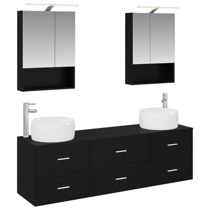 Set de mobilier pentru baie 5 pcs Stejar Negru WALTI