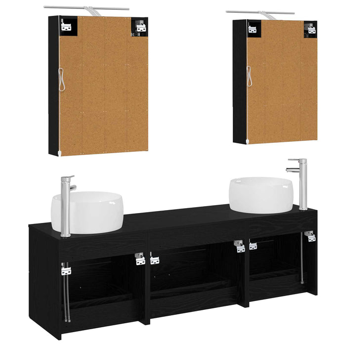 Set de mobilier pentru baie 5 pcs Stejar Negru WALTI