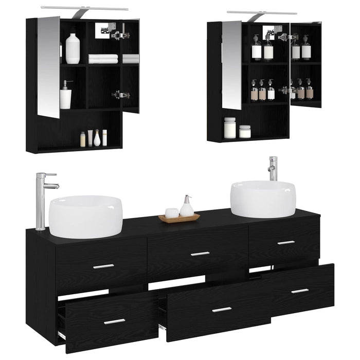Set de mobilier pentru baie 5 pcs Stejar Negru WALTI