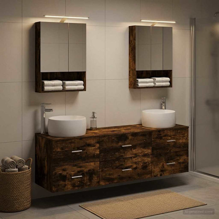 Set de mobilier pentru baie 5 pcs Stejar fumuriu WALTI
