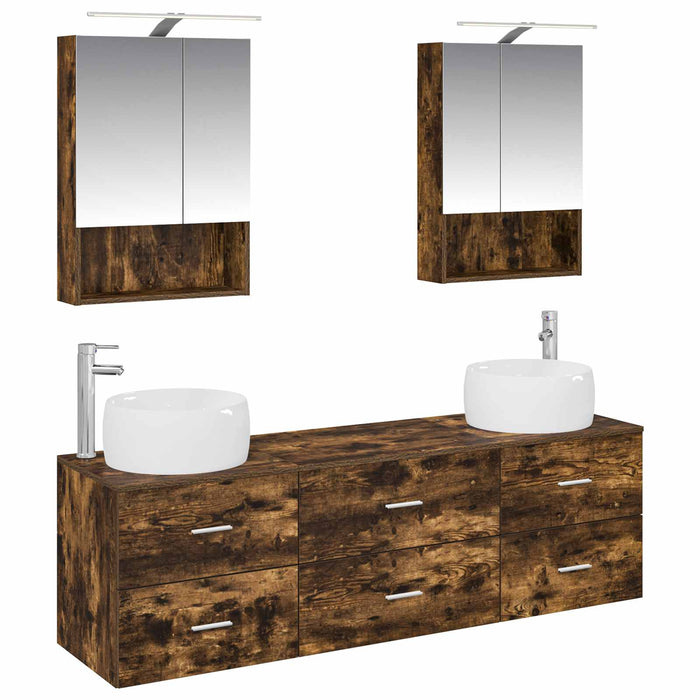 Set de mobilier pentru baie 5 pcs Stejar fumuriu WALTI