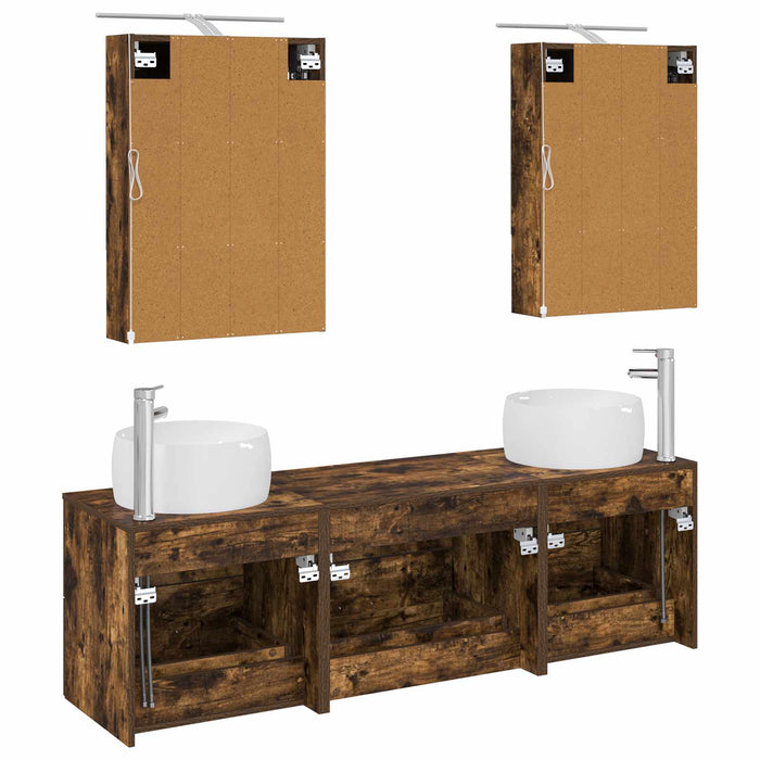 Set de mobilier pentru baie 5 pcs Stejar fumuriu WALTI