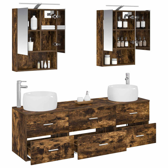Set de mobilier pentru baie 5 pcs Stejar fumuriu WALTI